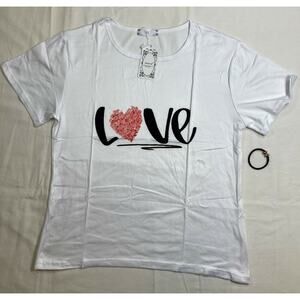 Soatrld T-Shirt Girls X-Large White "Love" Flower Heart Short Sleeve